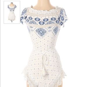 Rumor brand white short romper with blue detail